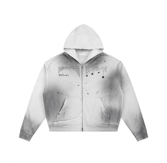 Sun Fade Frayed Raw Edge Fleece Zip Hoodie